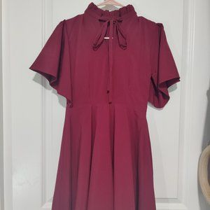 Red midi dress with neck tie and flutter sleeves - size S